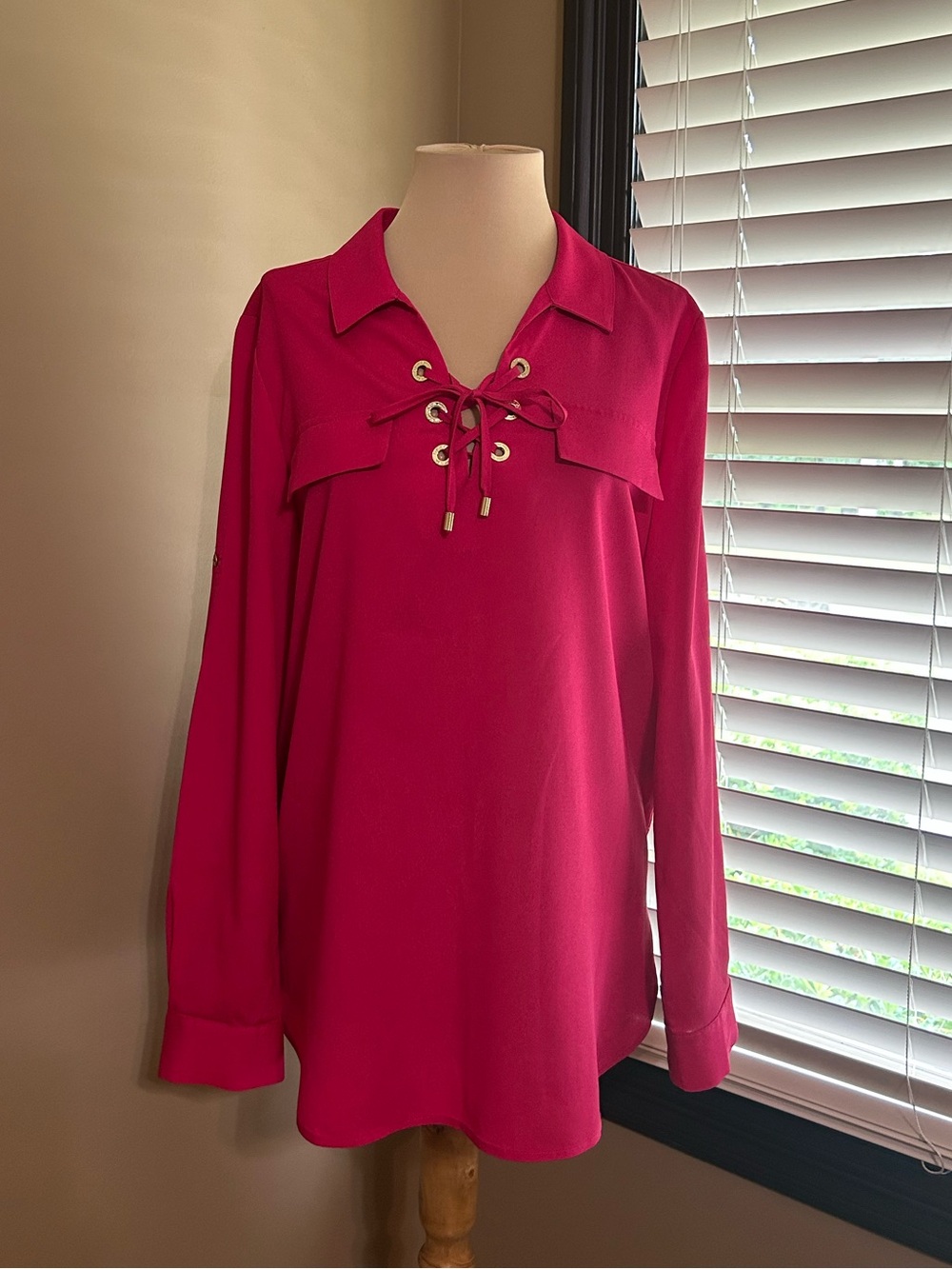 Calvin Klein Hot Pink Lace-Up Long Sleeve Tunic